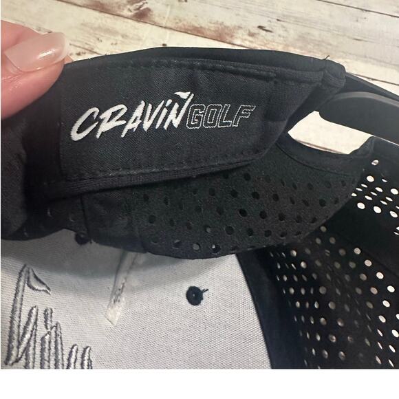 Cravin Golf Baseball Cap Hat Adjustable One Size O/S Snap Back Black Gray Mesh - Picture 6 of 6